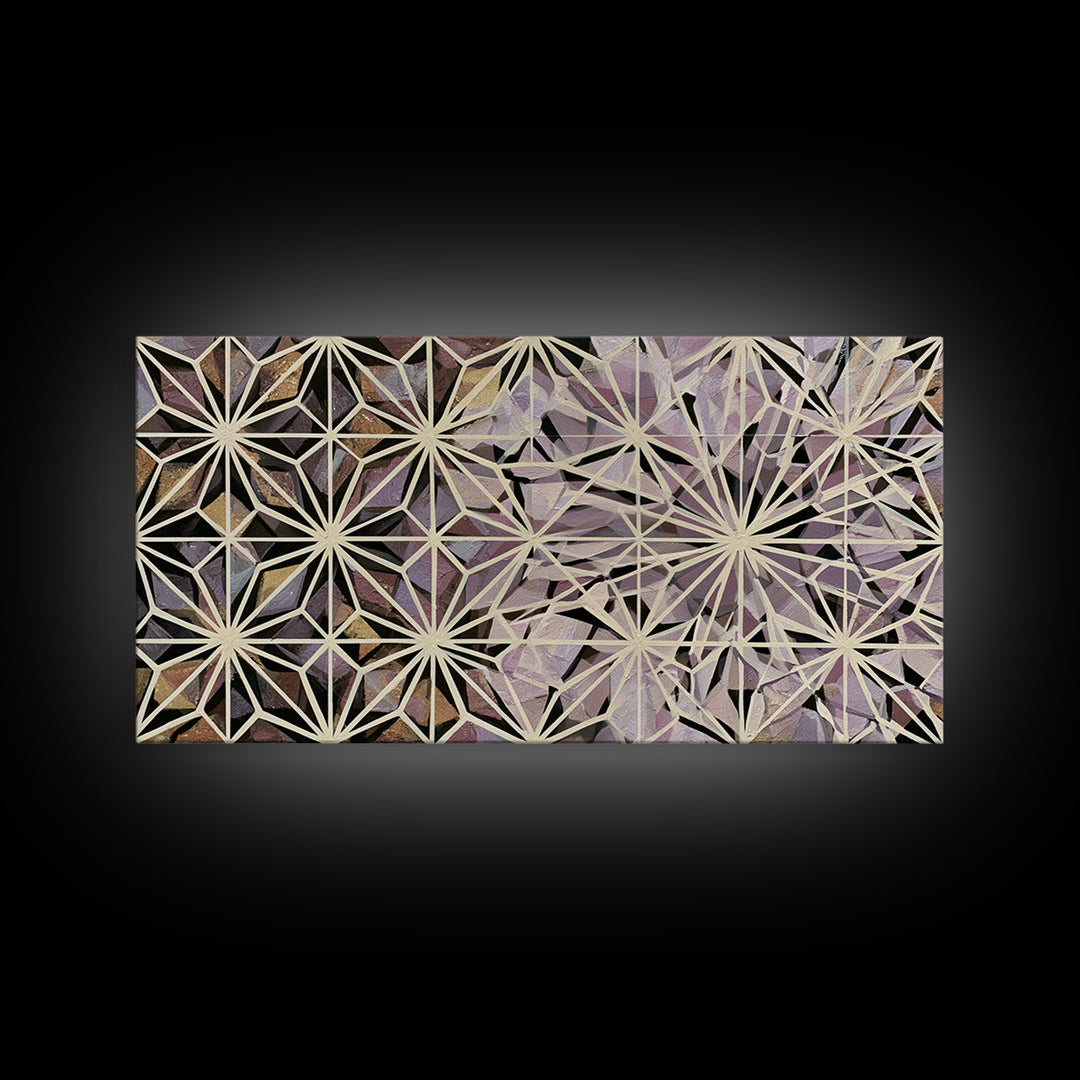 Crystal Grid Pattern Framed Canvas Print, Sacred Geometry Art, Wall Decor, Living Room Decor, Geometry, Boho Wall Decor, SGA-2x1-25