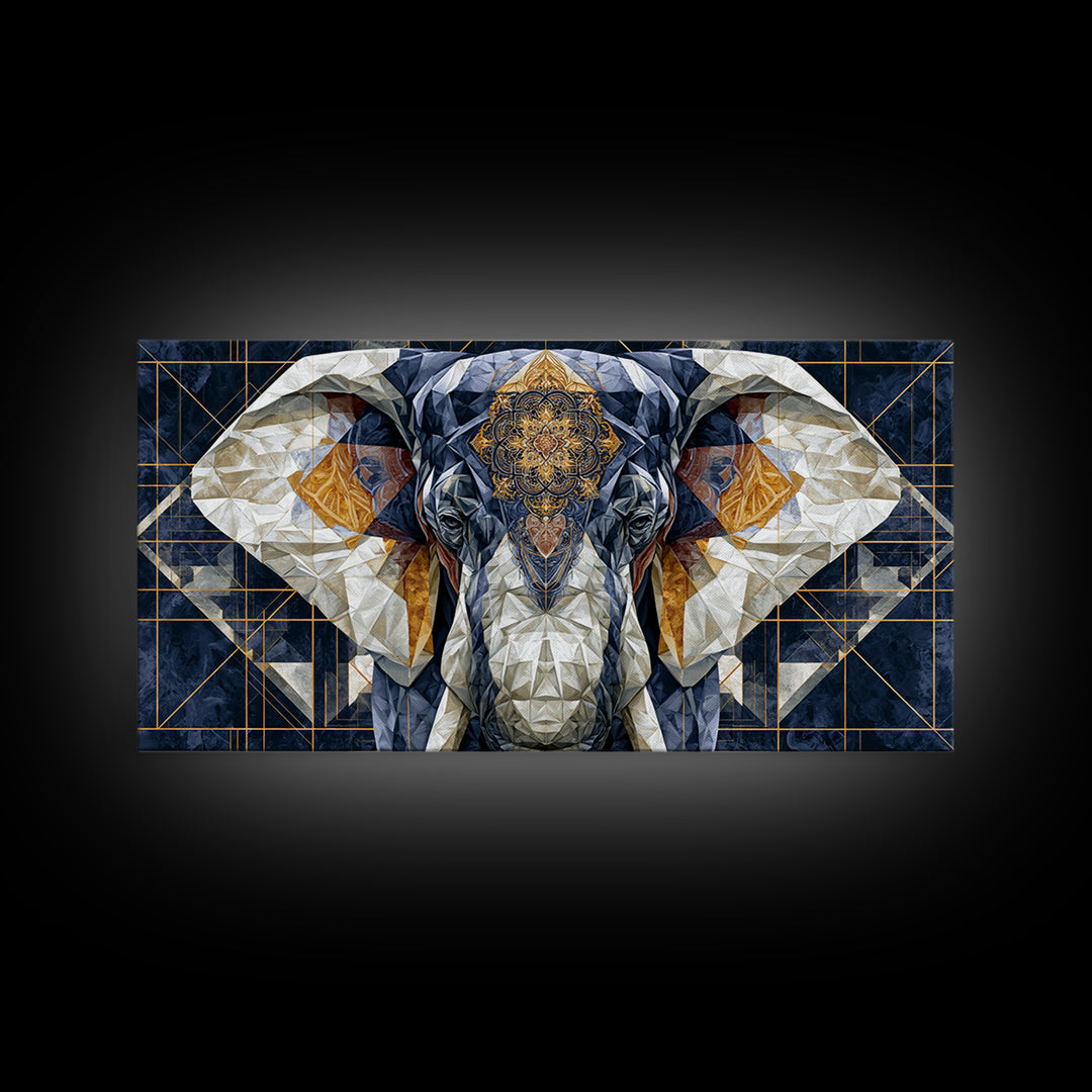 Geometric Elephant with Ornate Mandala Lines Canvas Print, Sacred Geometry Art, Contemporary Art, Living Room Decor, Geometry, SGA-2x1-54