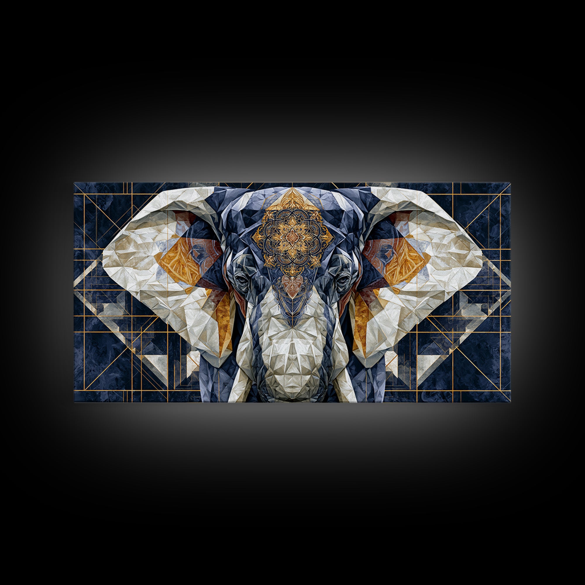 Geometric Elephant with Ornate Mandala Lines Canvas Print, Sacred Geometry Art, Contemporary Art, Living Room Decor, Geometry, SGA-2x1-54