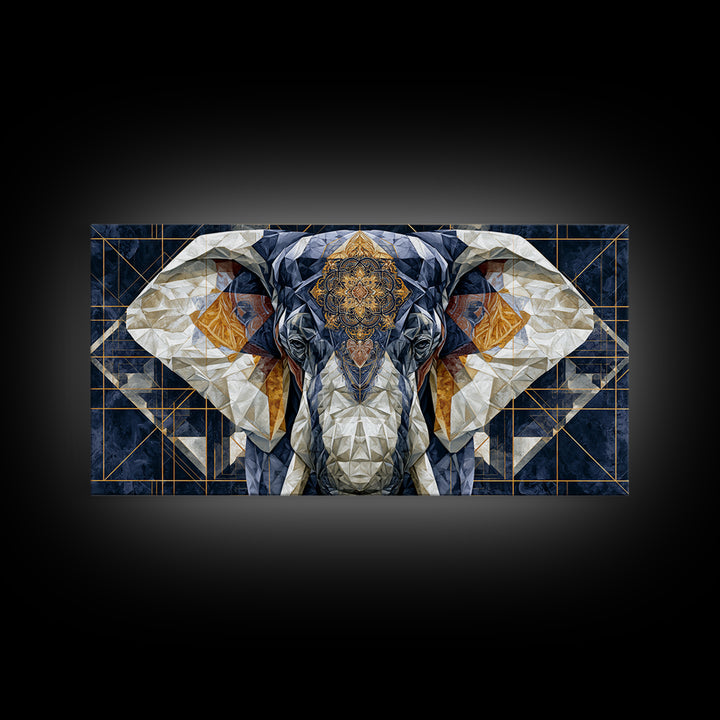 Geometric Elephant with Ornate Mandala Lines Canvas Print, Sacred Geometry Art, Contemporary Art, Living Room Decor, Geometry, SGA-2x1-54