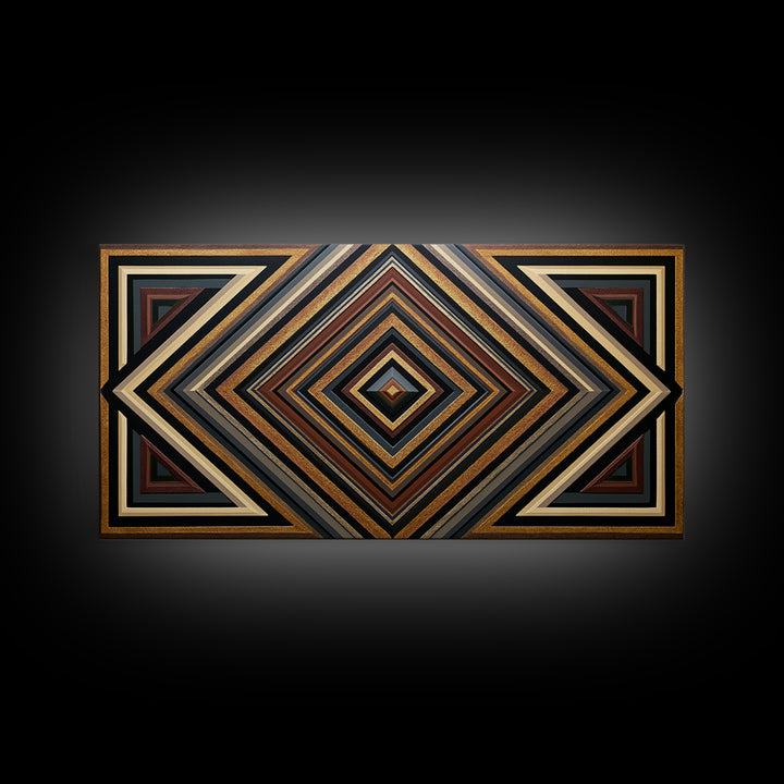 Black and Gold Geometric Rosette Framed Canvas Print, Sacred Geometry Art, Printable, Living Room Decor, Abstract Art, Geometry, SGA-2x1-56