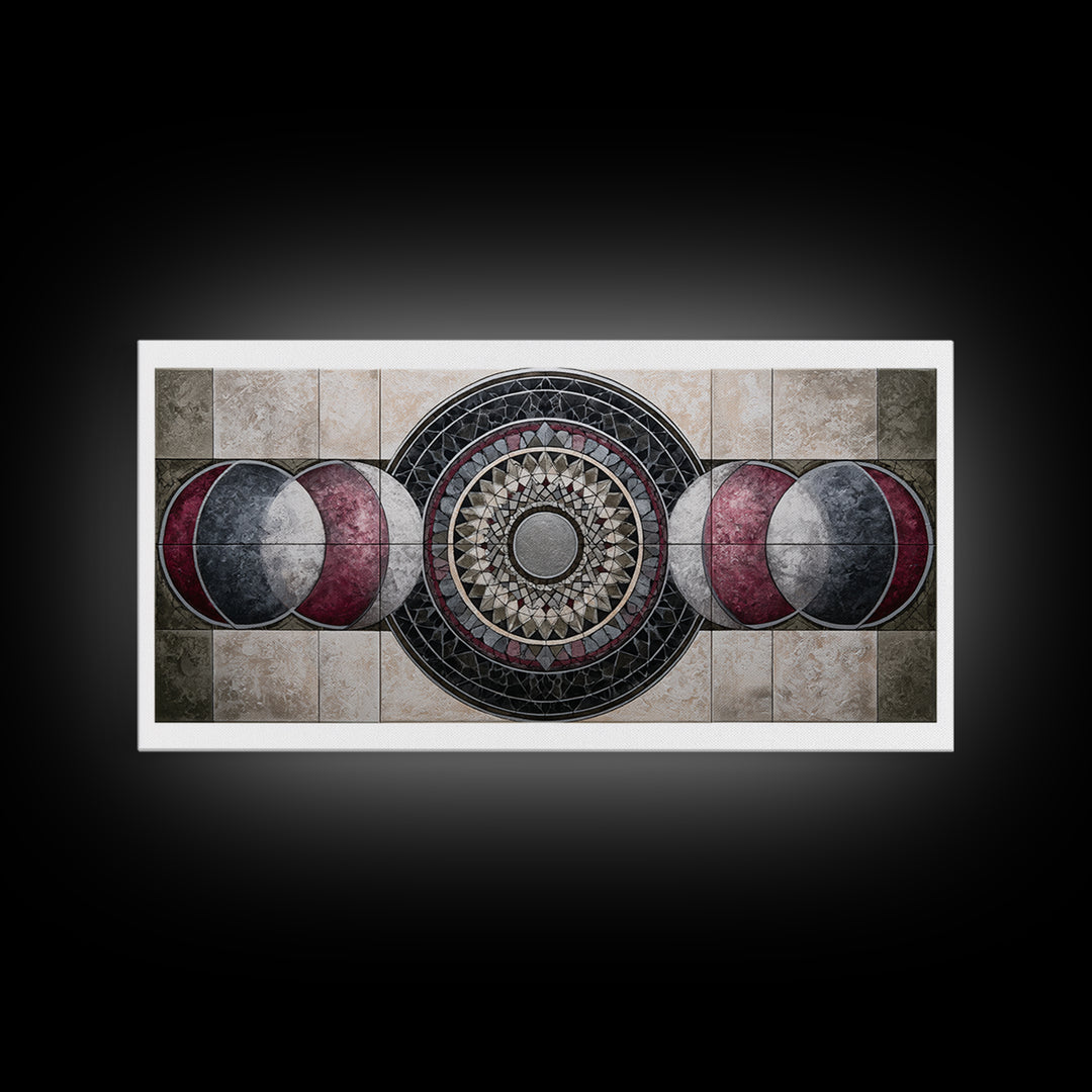 Moon Phase Mandala Canvas Print, Sacred Geometry Art, Wall Art, Living Room Decor, Fine Art, Geometry, Wall Art Print, SGA-2x1-58