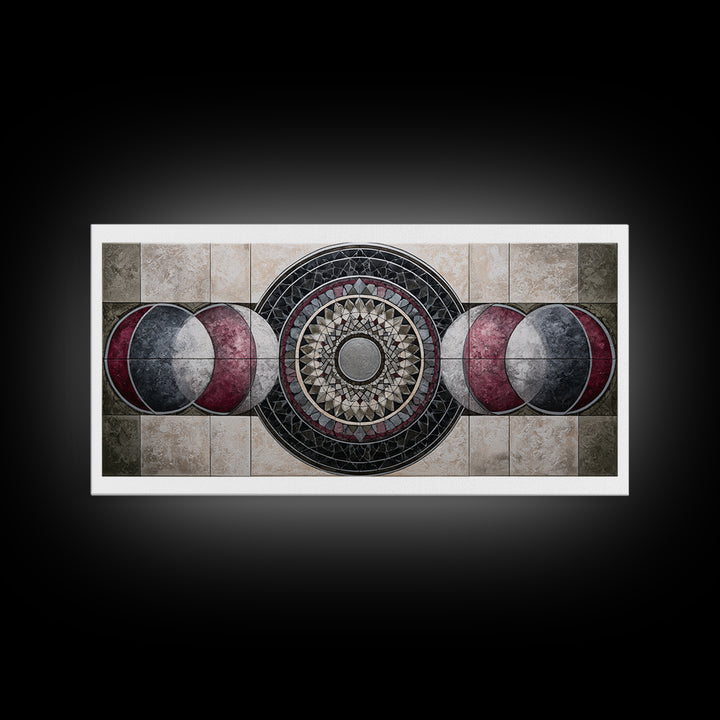 Moon Phase Mandala Canvas Print, Sacred Geometry Art, Wall Art, Living Room Decor, Fine Art, Geometry, Wall Art Print, SGA-2x1-58