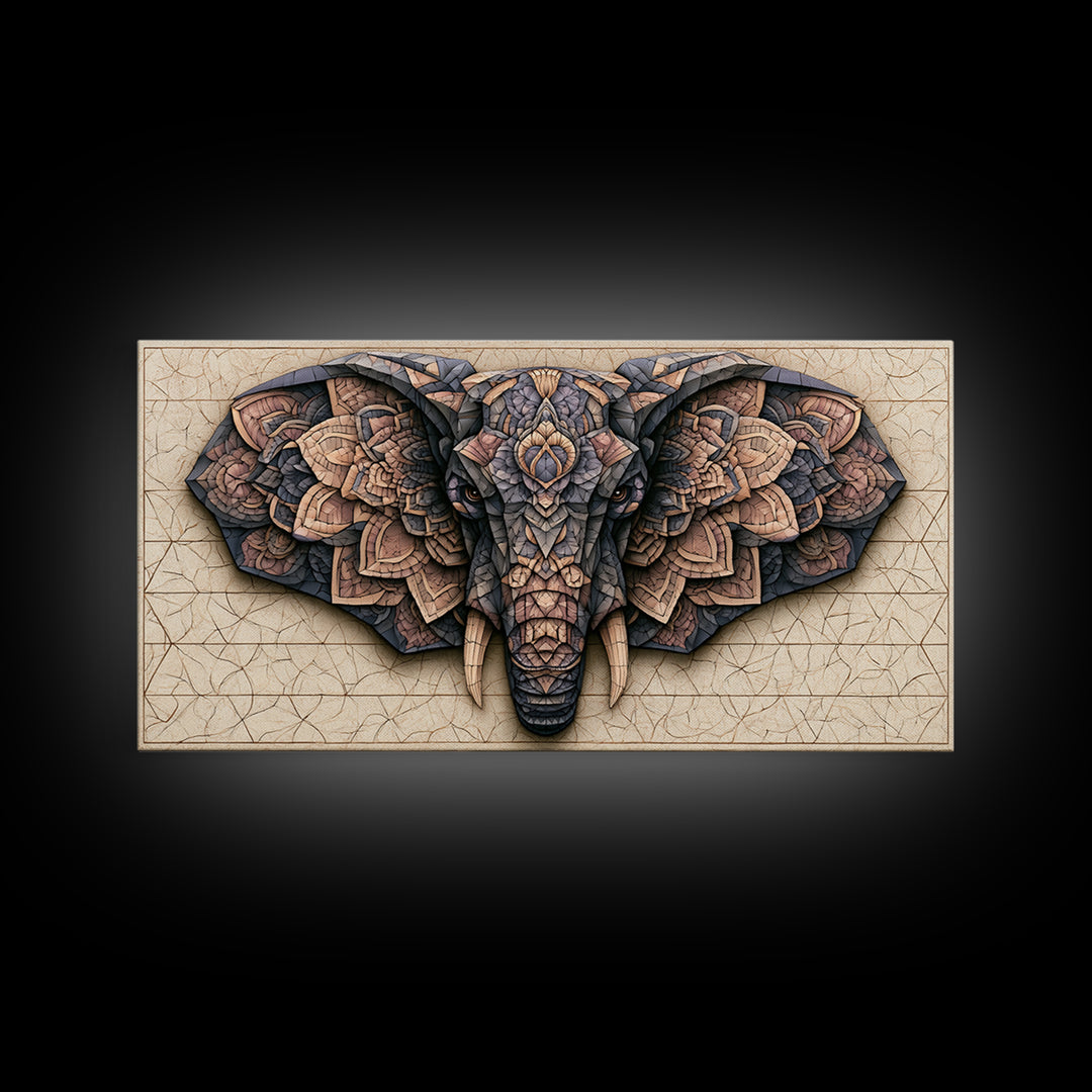 Geometric Elephant with Ornate Mandala Lines Canvas Print, Sacred Geometry Art, Luxury Decor, Living Room Decor, Geometry, SGA-2x1-6