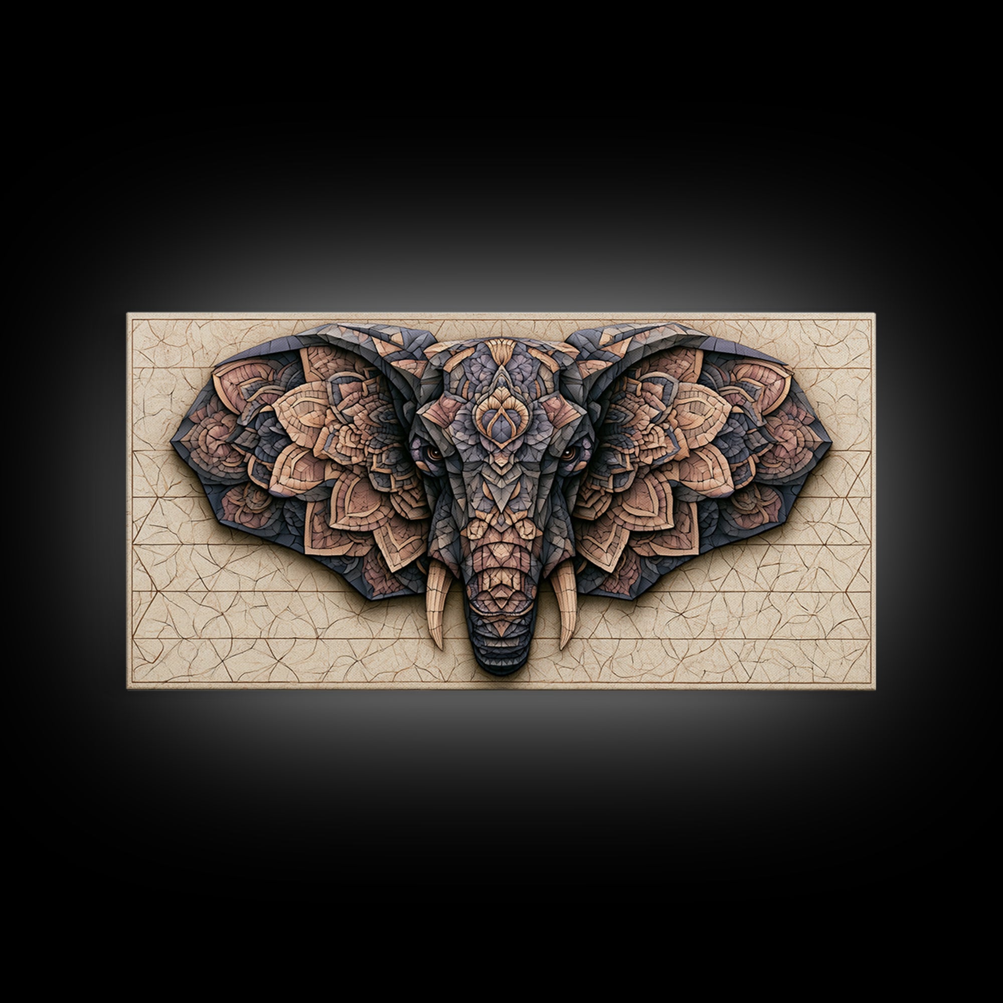 Geometric Elephant with Ornate Mandala Lines Canvas Print, Sacred Geometry Art, Luxury Decor, Living Room Decor, Geometry, SGA-2x1-6