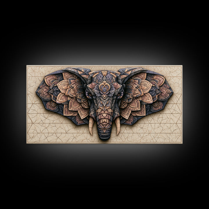 Geometric Elephant with Ornate Mandala Lines Canvas Print, Sacred Geometry Art, Luxury Decor, Living Room Decor, Geometry, SGA-2x1-6