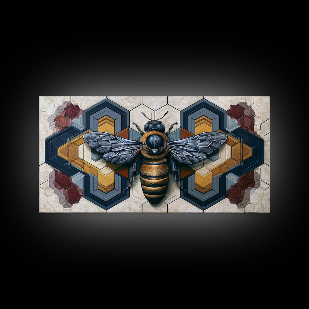 Hexagon Honeycomb Pattern Framed Canvas Print, Sacred Geometry Art, Living Room Decor, Oil Painting, Geometry, SGA-2x1-60