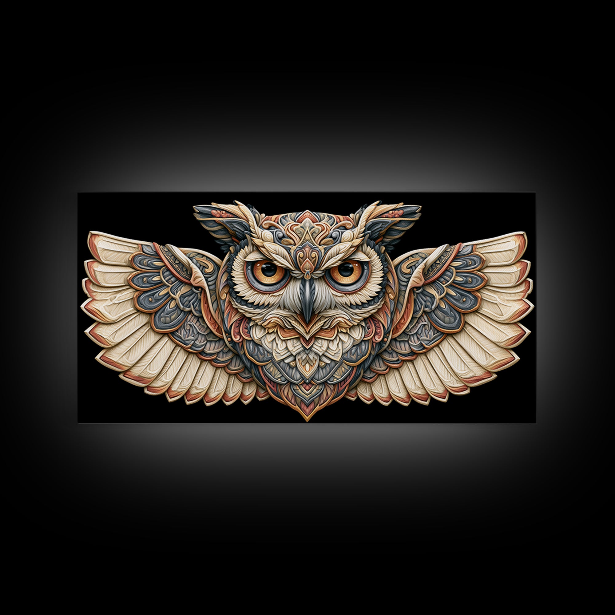 Sacred Owl Formed from Symmetrical Linework Canvas Print, Sacred Geometry Art, Room Decor, Living Room Decor, Abstract Art, SGA-2x1-62