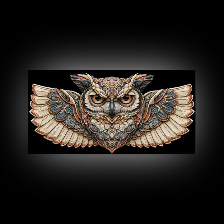 Sacred Owl Formed from Symmetrical Linework Canvas Print, Sacred Geometry Art, Room Decor, Living Room Decor, Abstract Art, SGA-2x1-62