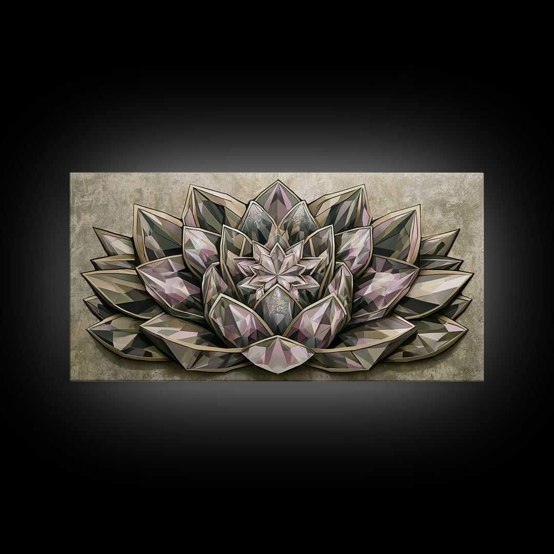 Crystal Lotus Arrangement Canvas Print, Sacred Geometry Art, Digital Wall Art, Living Room Decor, Fine Art, Geometry, SGA-2x1-64