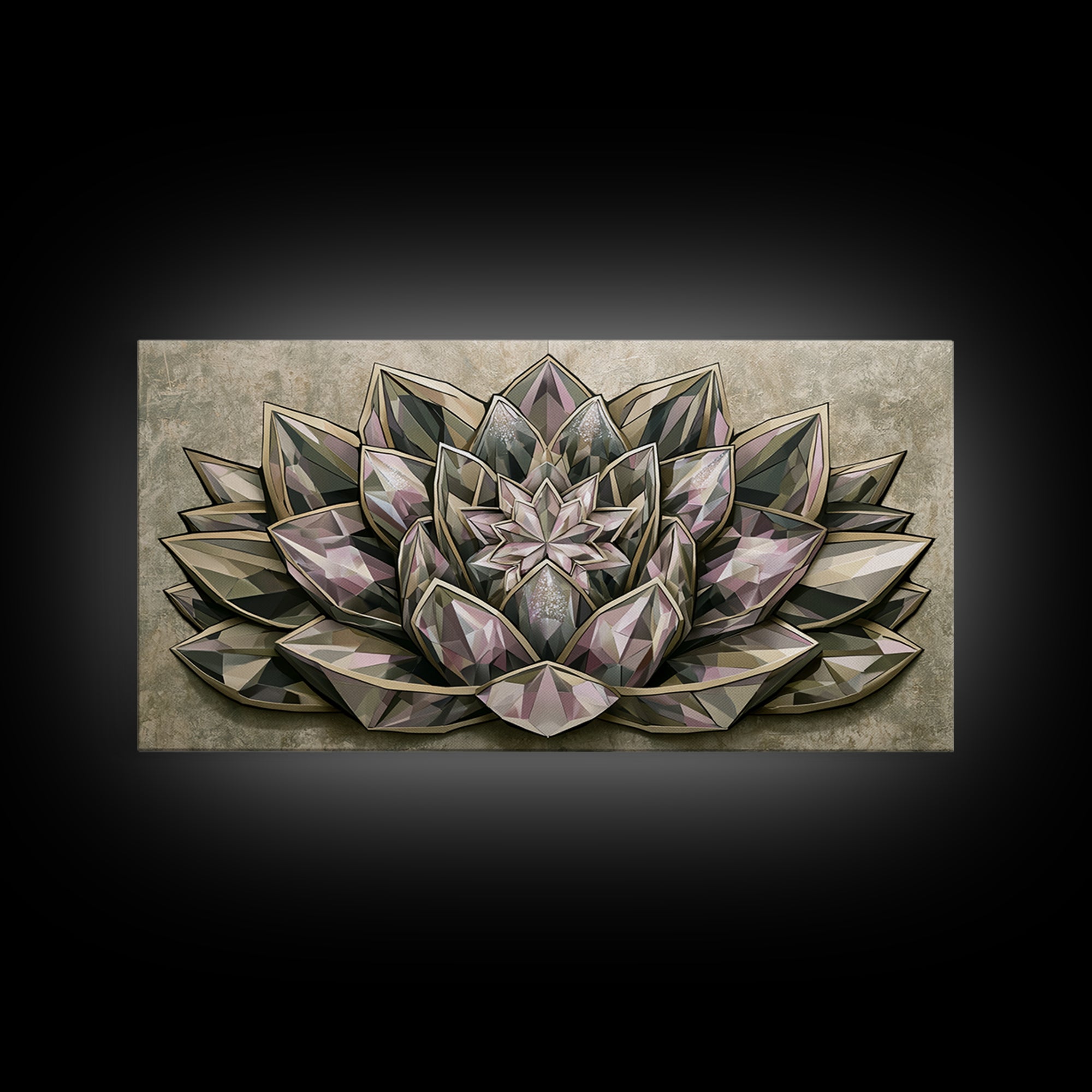 Crystal Lotus Arrangement Canvas Print, Sacred Geometry Art, Digital Wall Art, Living Room Decor, Fine Art, Geometry, SGA-2x1-64