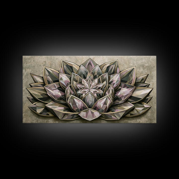 Crystal Lotus Arrangement Canvas Print, Sacred Geometry Art, Digital Wall Art, Living Room Decor, Fine Art, Geometry, SGA-2x1-64