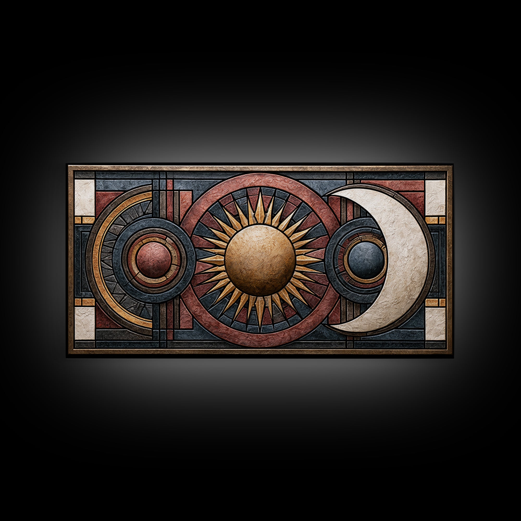 Geometric Sun and Moon Balance Design Framed Canvas Print, Sacred Geometry Art, Wall Hanging, Living Room Decor, Geometry, SGA-2x1-72