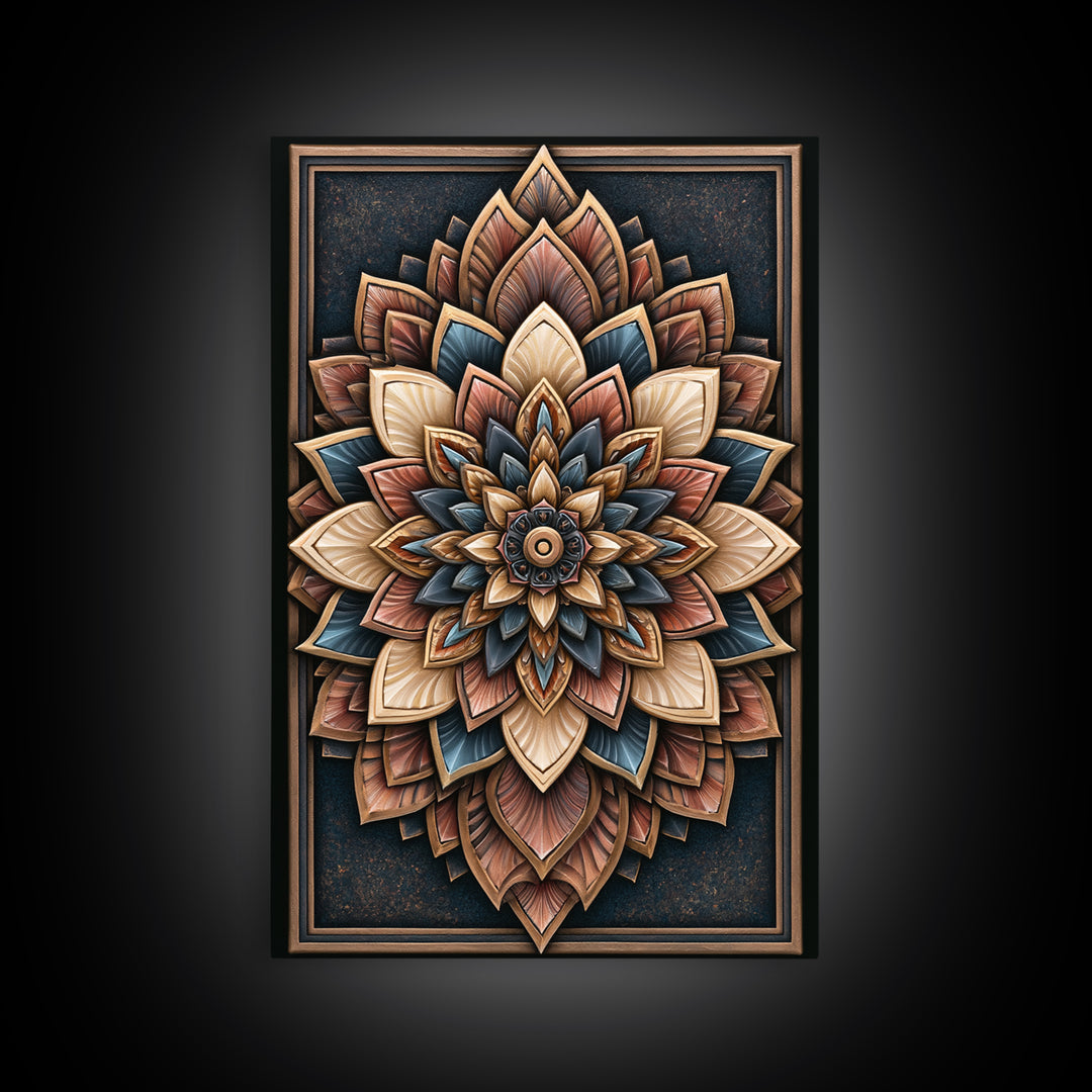 Mandala Lotus with Precise Radial Symmetry Canvas Print, Sacred Geometry Art, Luxury Decor, Living Room Decor, Geometry, SGA-2x3-10