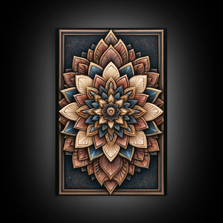 Mandala Lotus with Precise Radial Symmetry Canvas Print, Sacred Geometry Art, Luxury Decor, Living Room Decor, Geometry, SGA-2x3-10