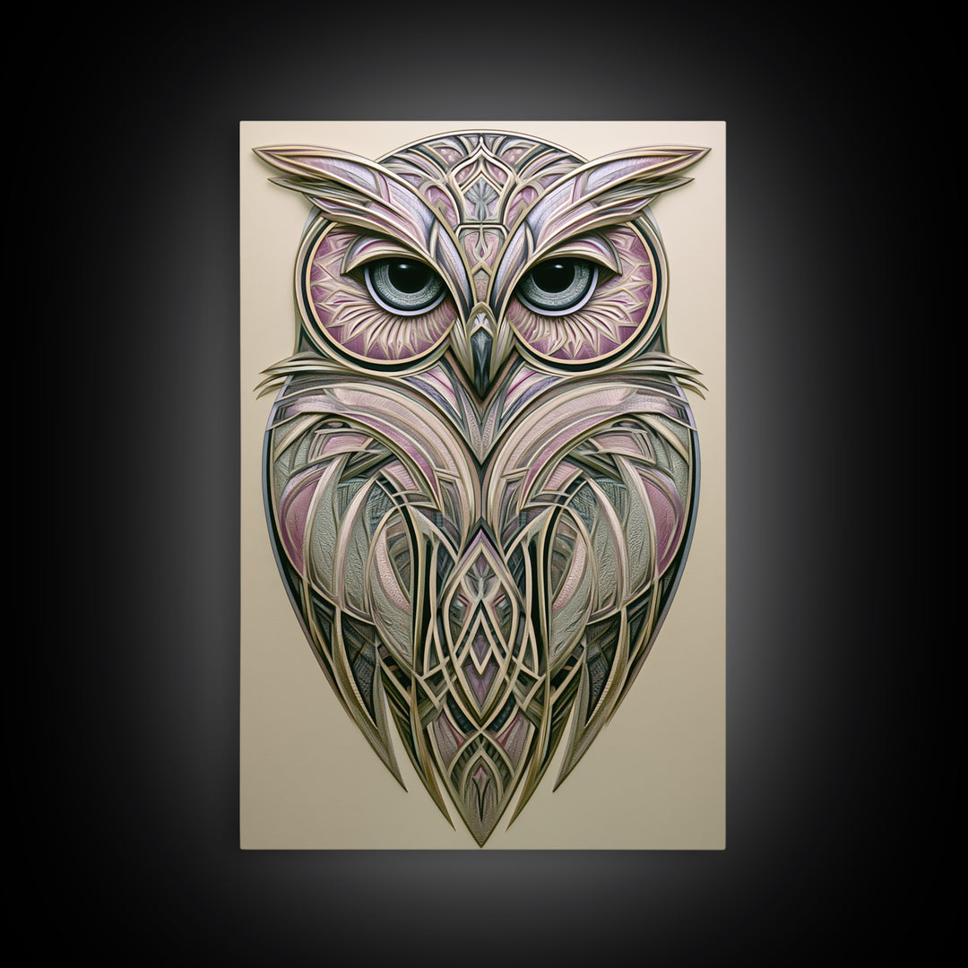 Sacred Owl Formed from Symmetrical Linework Canvas Print, Sacred Geometry Art, Statement Artwork, Living Room Decor, Geometry, SGA-2x3-2