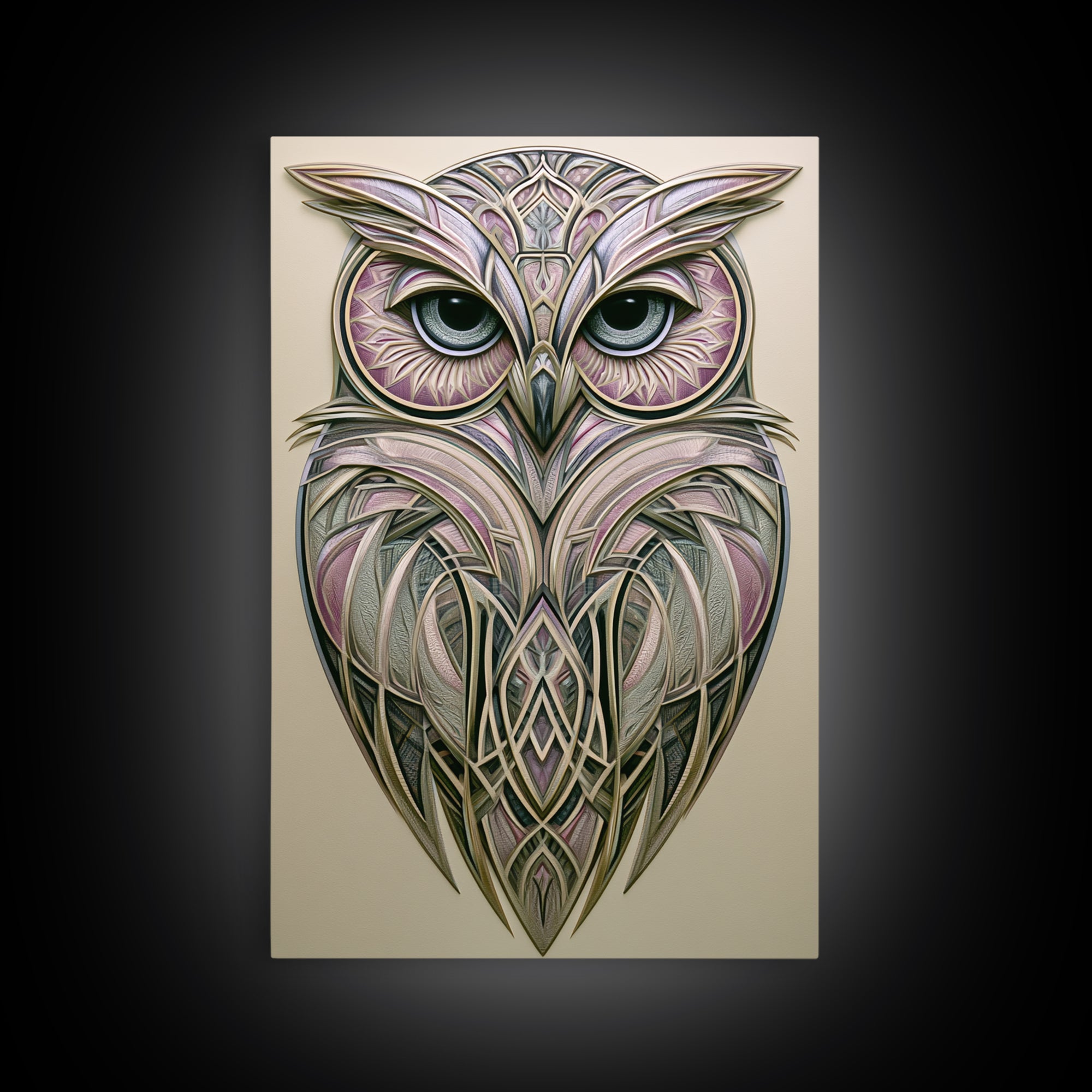Sacred Owl Formed from Symmetrical Linework Canvas Print, Sacred Geometry Art, Statement Artwork, Living Room Decor, Geometry, SGA-2x3-2