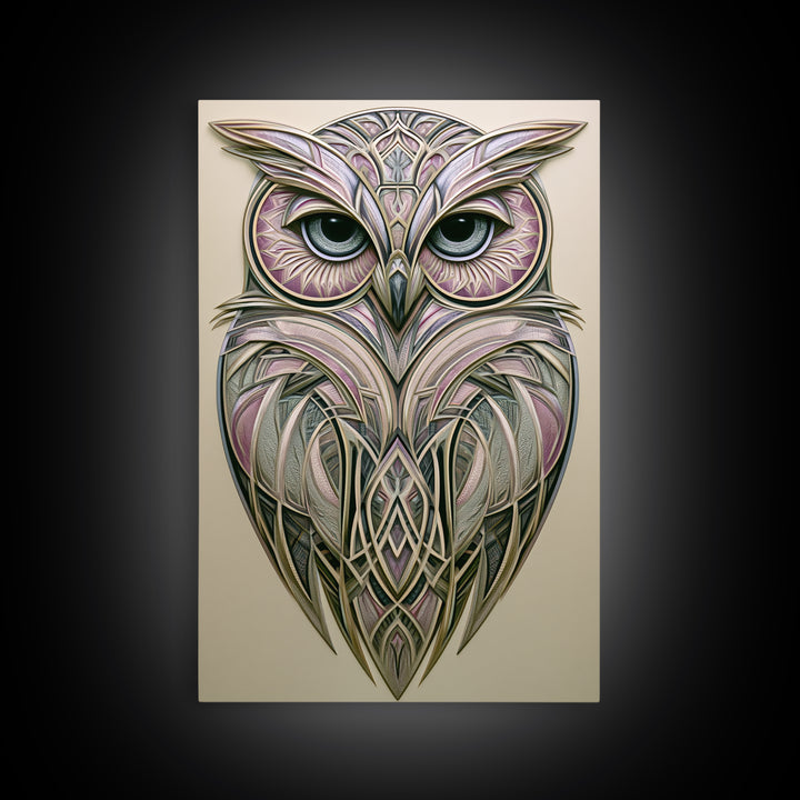 Sacred Owl Formed from Symmetrical Linework Canvas Print, Sacred Geometry Art, Statement Artwork, Living Room Decor, Geometry, SGA-2x3-2