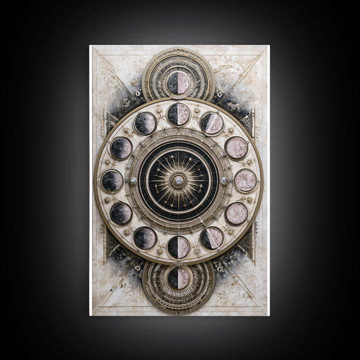 Moon Phase Mandala Framed Canvas Print, Sacred Geometry Art, Textured Painting, Living Room Decor, Fine Art, Geometry, SGA-2x3-46