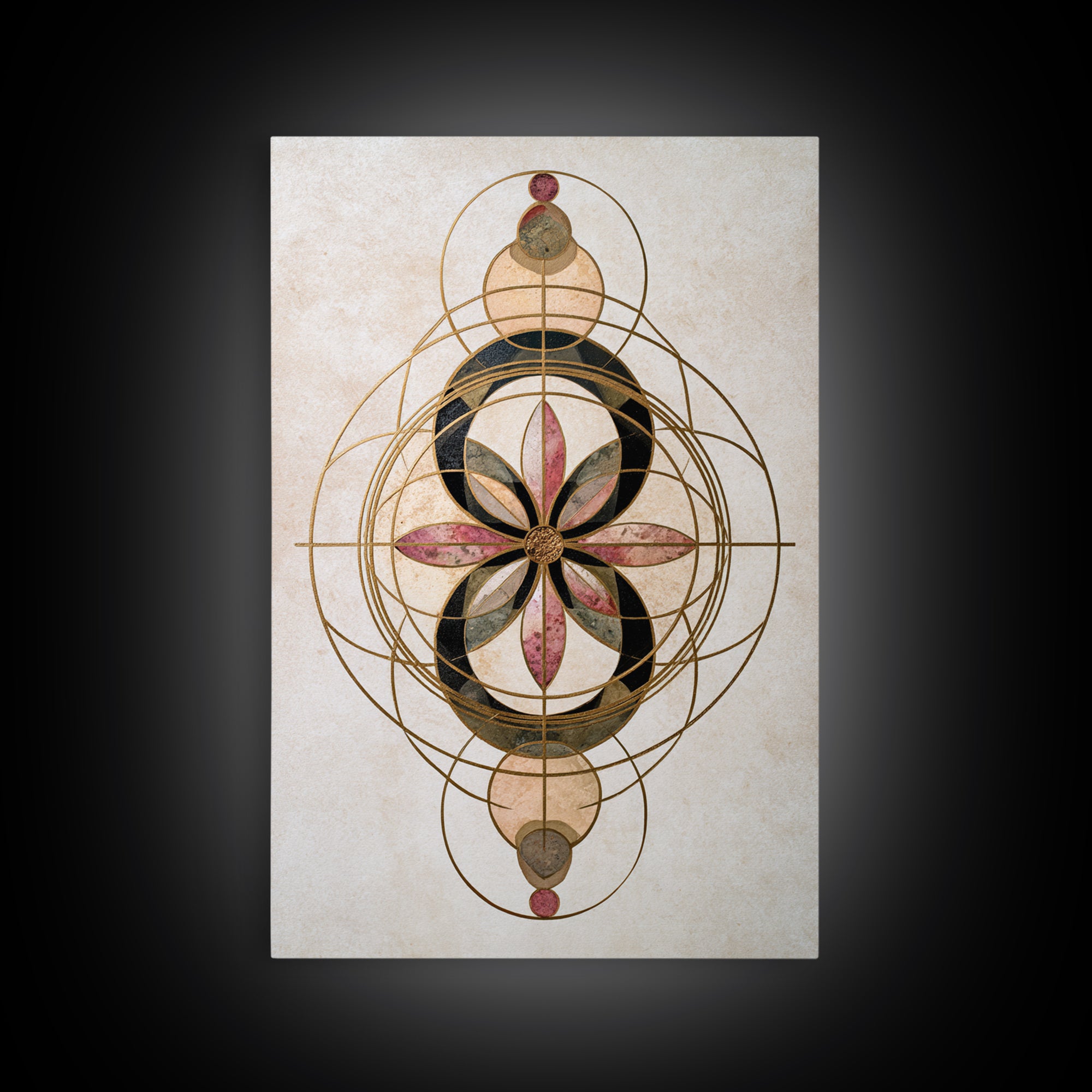 Gold Line Compass Mandala on Parchment Canvas Print, Sacred Geometry Art, Wall Art Print, Living Room Decor, Abstract Art, SGA-2x3-77