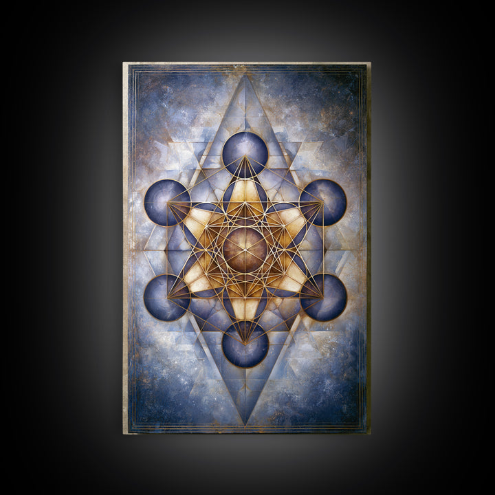Metatron Cube with Celestial Background Framed Canvas Print, Sacred Geometry Art, Boho Decor, Living Room Decor, Abstract Art, SGA-2x3-83