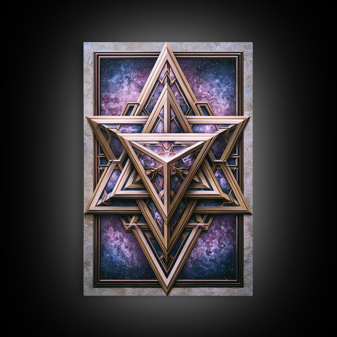 Star Tetrahedron with Watercolor Galaxy Wash Canvas Print, Sacred Geometry Art, Digital Wall Art, Living Room Decor, Geometry, SGA-2x3-88
