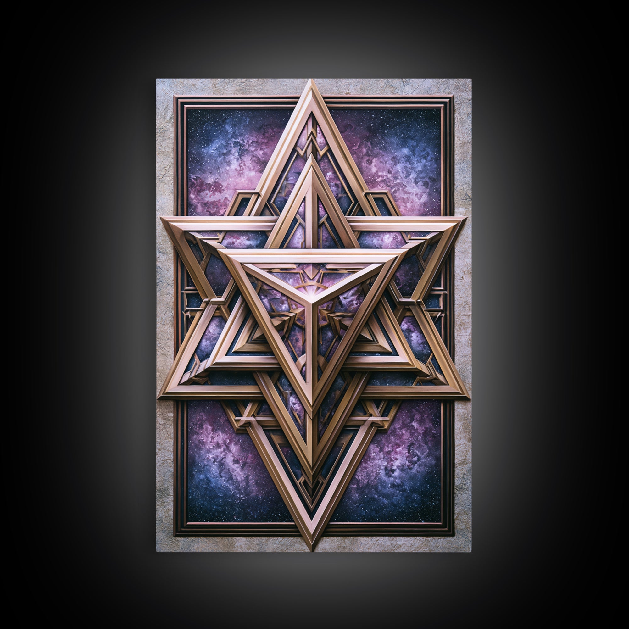 Star Tetrahedron with Watercolor Galaxy Wash Canvas Print, Sacred Geometry Art, Digital Wall Art, Living Room Decor, Geometry, SGA-2x3-88
