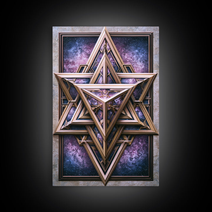 Star Tetrahedron with Watercolor Galaxy Wash Canvas Print, Sacred Geometry Art, Digital Wall Art, Living Room Decor, Geometry, SGA-2x3-88