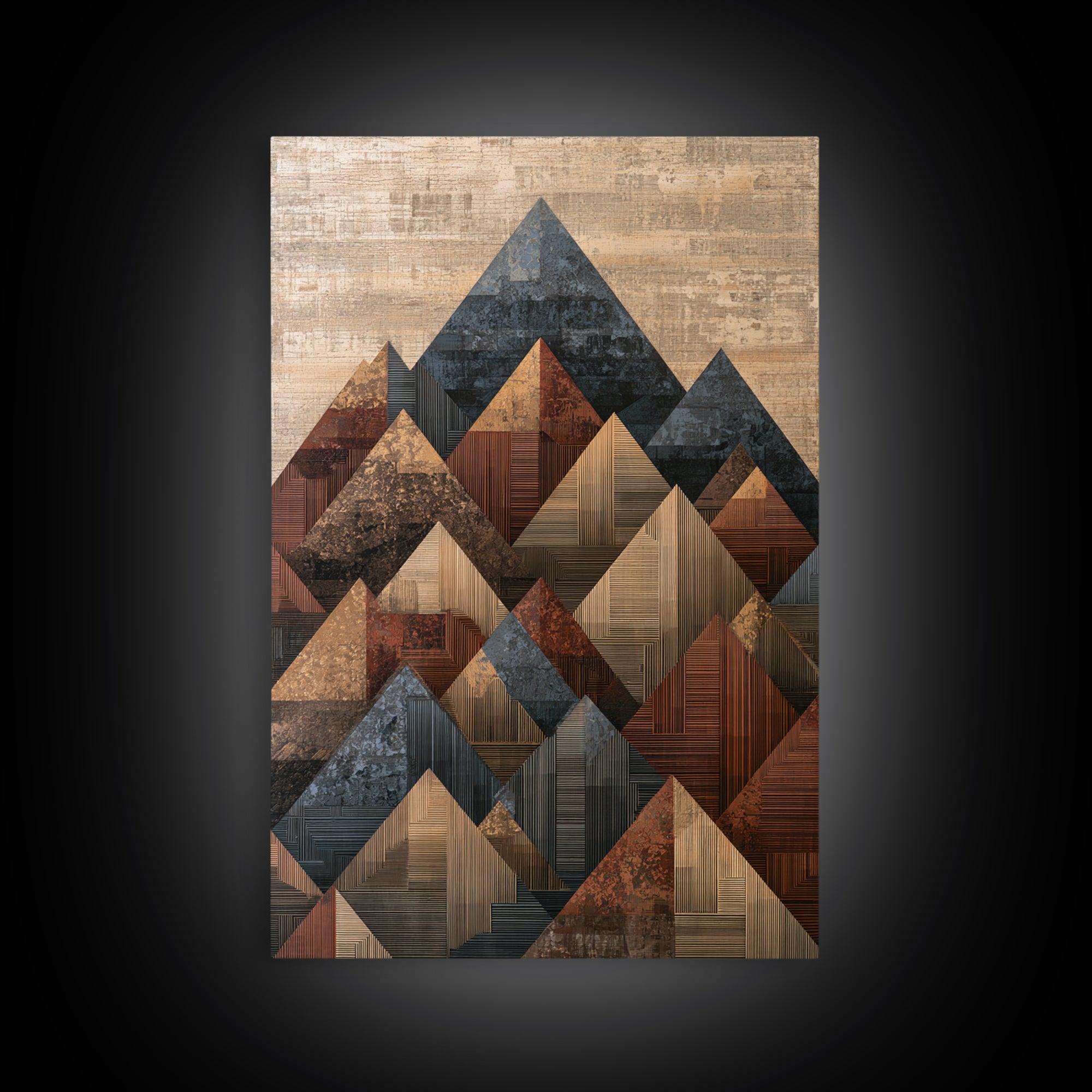 Triangle Mountain Landscape Framed Canvas Print, Sacred Geometry Art, Boho Wall Art, Living Room Decor, Fine Art, Geometry, SGA-2x3-97