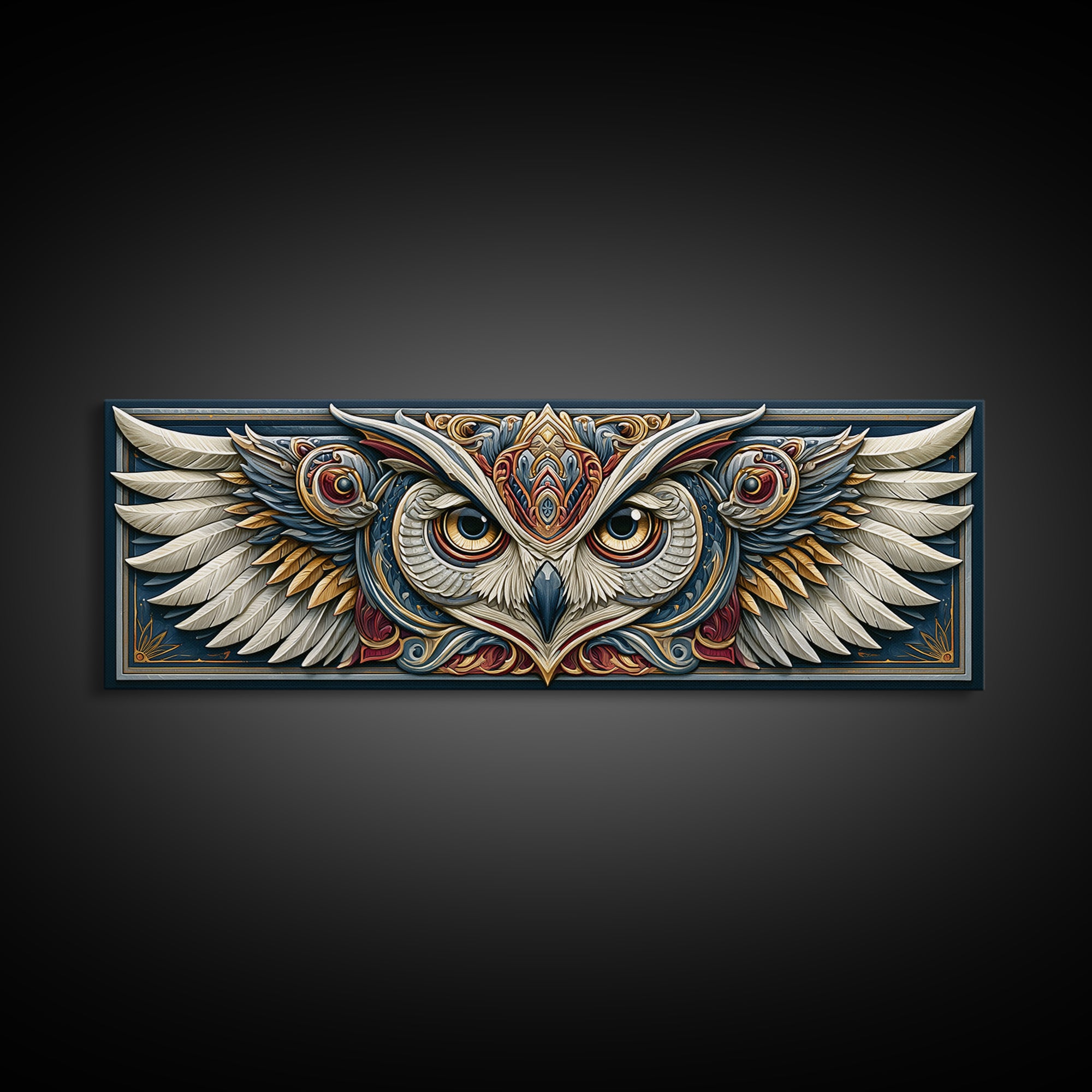 Sacred Owl Formed from Symmetrical Linework Canvas Print, Sacred Geometry Art, Wall Decor, Living Room Decor, Geometry, SGA-3x1-10