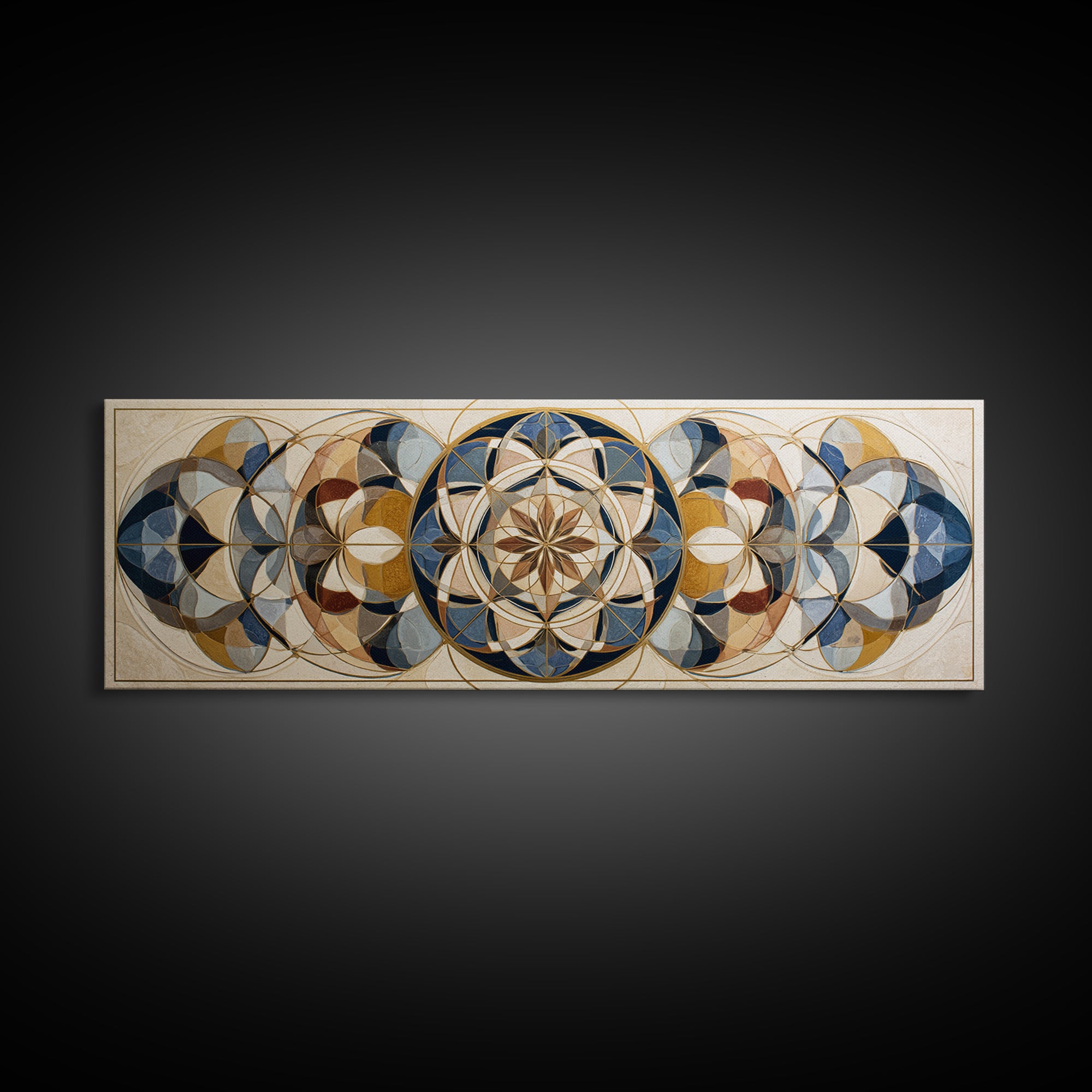 Gold Line Compass Mandala on Parchment Canvas Print, Sacred Geometry Art, Living Room Decor, Geometry, Mandala Wall Art, SGA-3x1-13