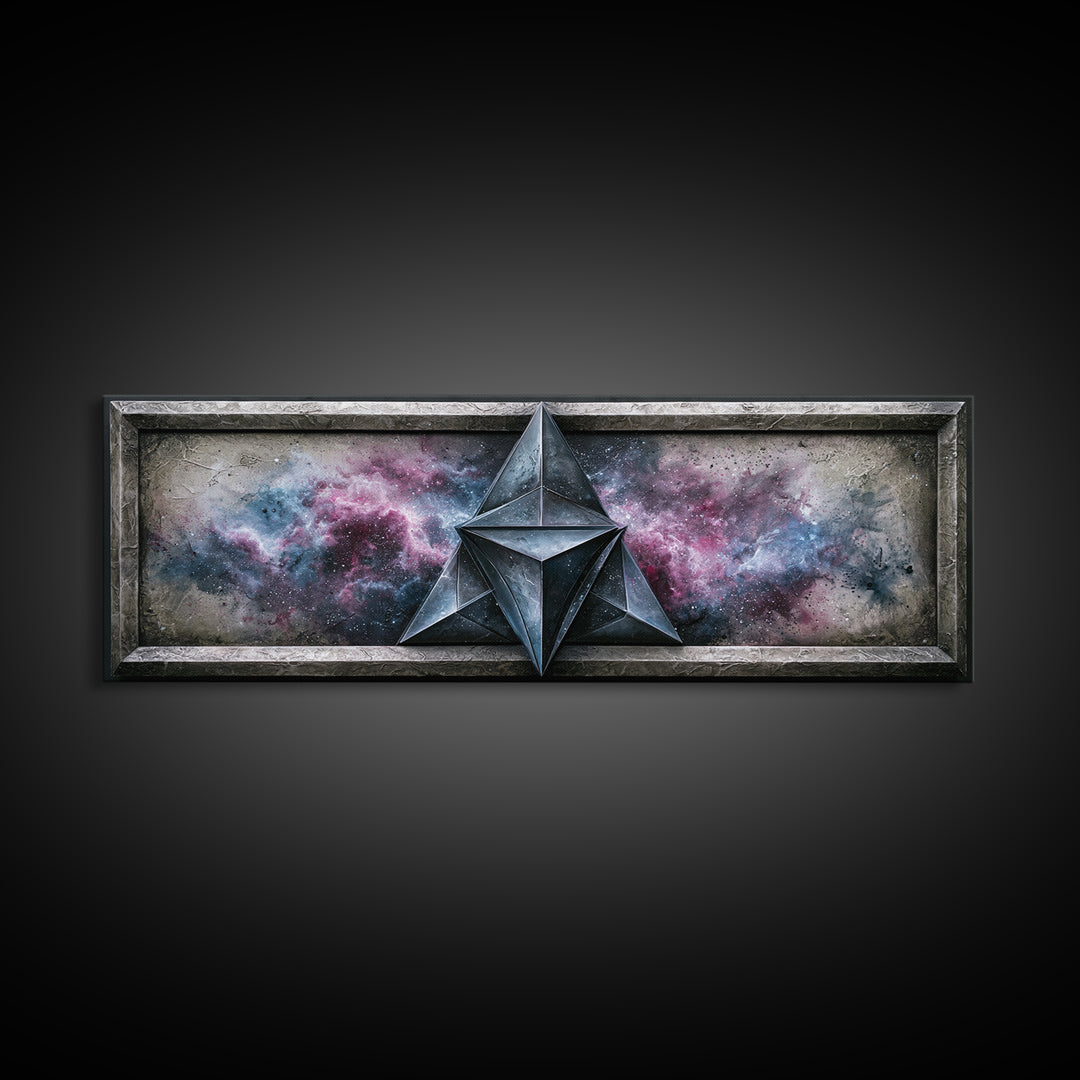 Star Tetrahedron with Watercolor Galaxy Wash Canvas Print, Sacred Geometry Art, Spiritual Wall Art, Living Room Decor, Geometry, SGA-3x1-24