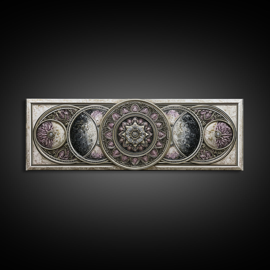 Moon Phase Mandala Canvas Print, Sacred Geometry Art, Wall Art, Living Room Decor, Fine Art, Geometry, Wall Art Print, SGA-3x1-30