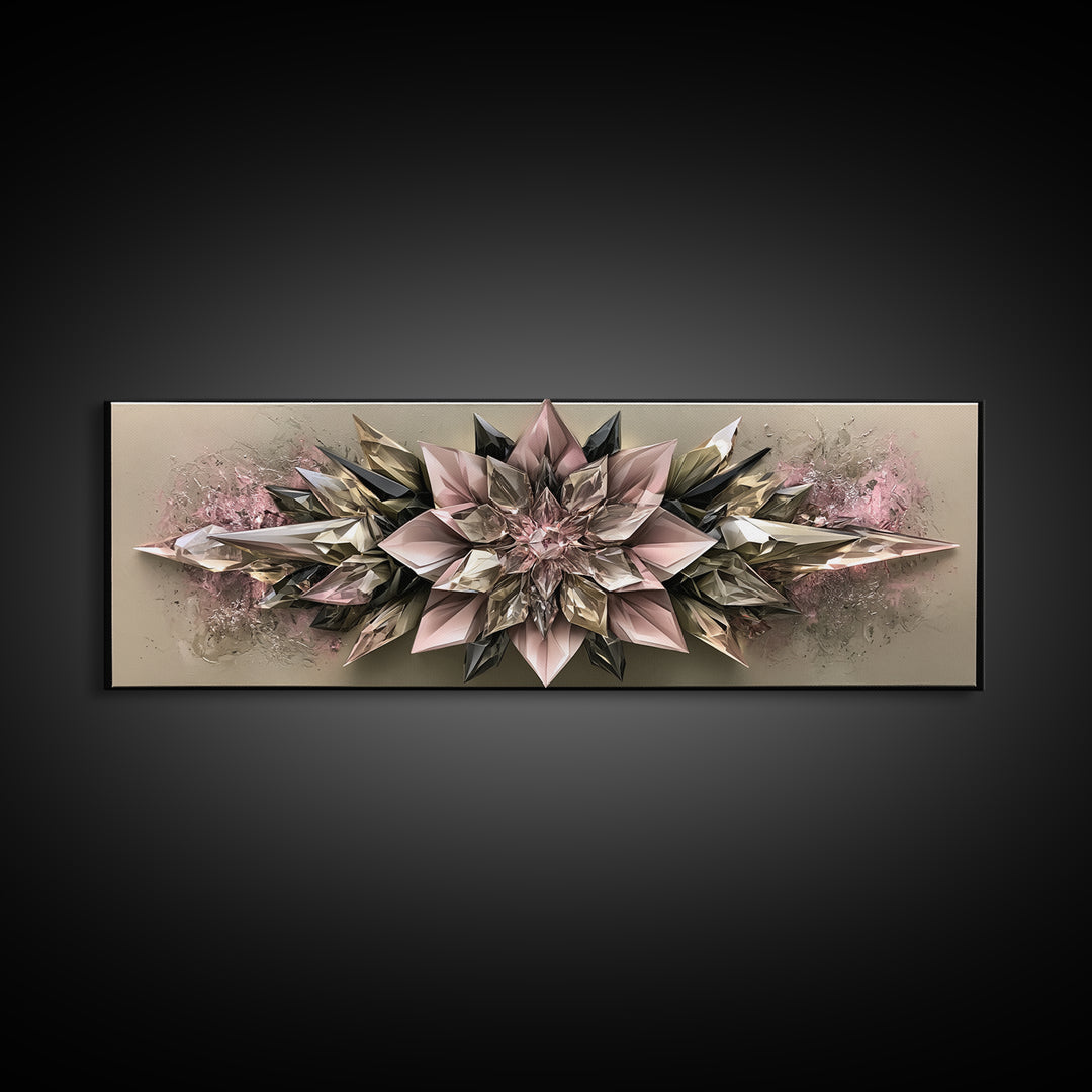 Crystal Lotus Arrangement Canvas Print, Sacred Geometry Art, Decorations, Living Room Decor, Geometry, Minimalist Decor, SGA-3x1-36