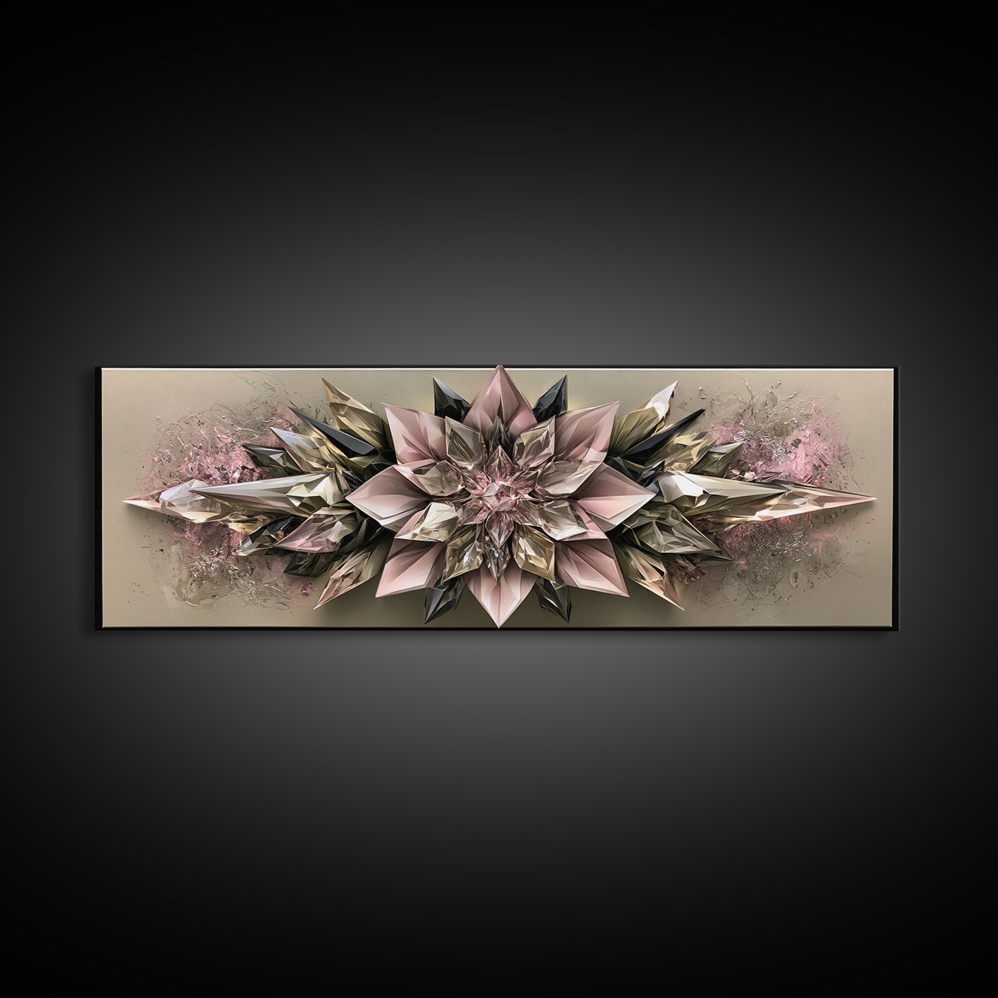 Crystal Lotus Arrangement Canvas Print, Sacred Geometry Art, Decorations, Living Room Decor, Geometry, Minimalist Decor, SGA-3x1-36
