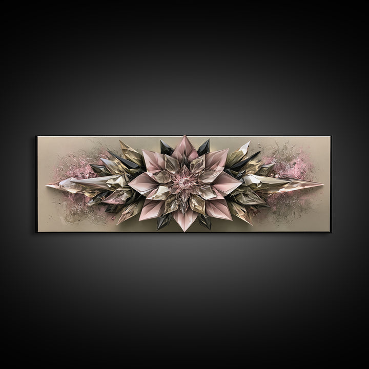 Crystal Lotus Arrangement Canvas Print, Sacred Geometry Art, Decorations, Living Room Decor, Geometry, Minimalist Decor, SGA-3x1-36