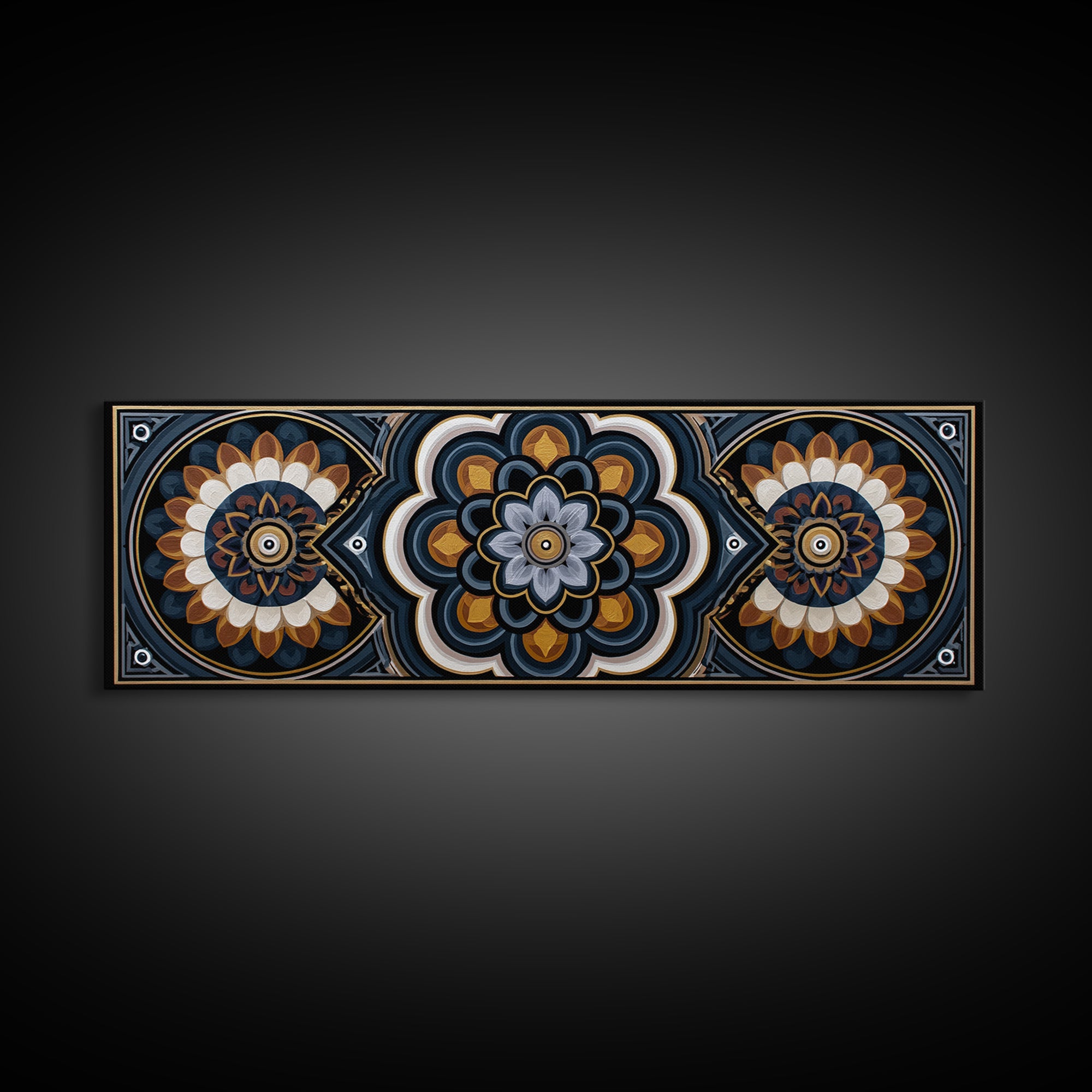 Black and Gold Geometric Rosette Canvas Print, Sacred Geometry Art, Rustic Home Decor, Living Room Decor, Abstract Art, SGA-3x1-4