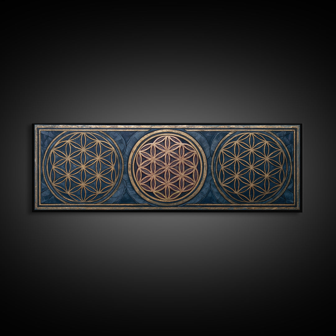 Flower of Life Pattern Canvas Print, Sacred Geometry Art, Mandala Wall Art, Living Room Decor, Geometry, Statement Artwork, SGA-3x1-41