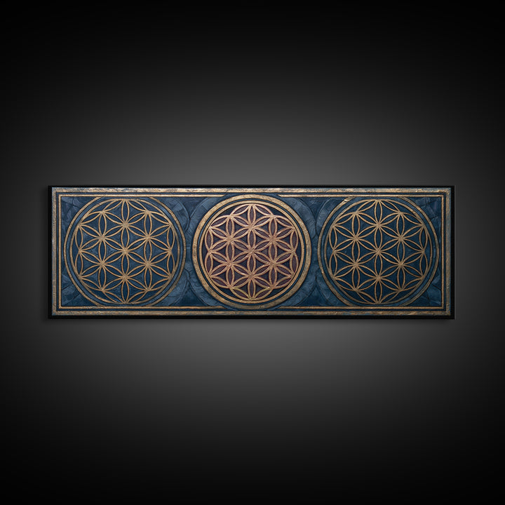 Flower of Life Pattern Canvas Print, Sacred Geometry Art, Mandala Wall Art, Living Room Decor, Geometry, Statement Artwork, SGA-3x1-41