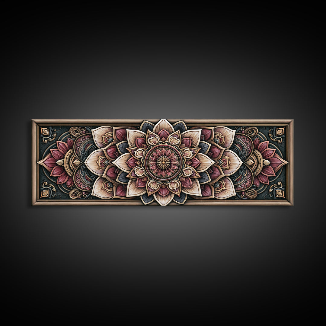 Mandala Lotus with Precise Radial Symmetry Canvas Print, Sacred Geometry Art, Boho Decor, Living Room Decor, Fine Art, Geometry, SGA-3x1-66