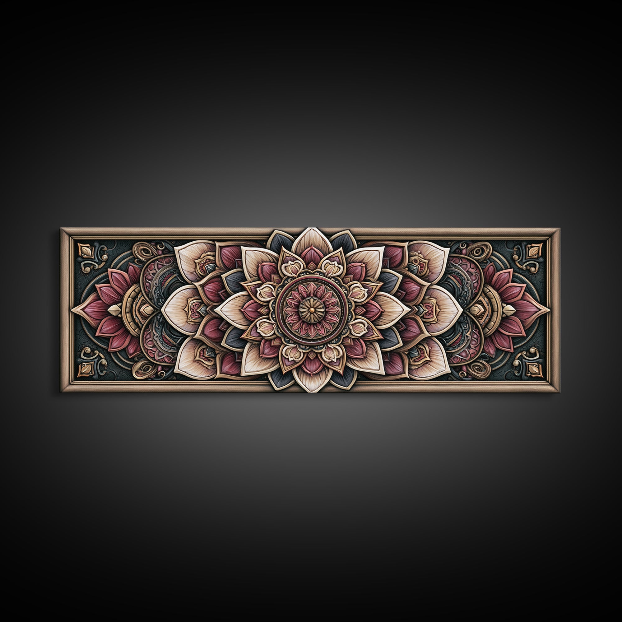 Mandala Lotus with Precise Radial Symmetry Canvas Print, Sacred Geometry Art, Boho Decor, Living Room Decor, Fine Art, Geometry, SGA-3x1-66