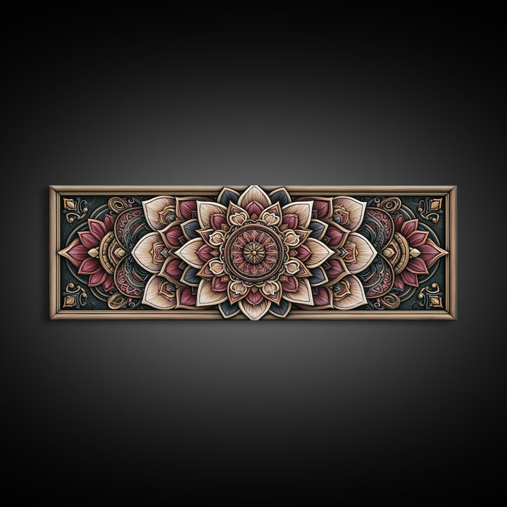 Mandala Lotus with Precise Radial Symmetry Canvas Print, Sacred Geometry Art, Boho Decor, Living Room Decor, Fine Art, Geometry, SGA-3x1-66
