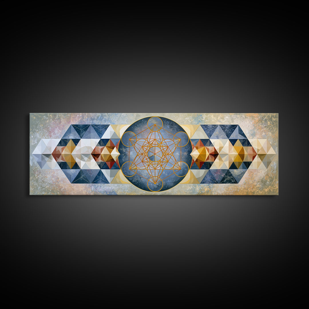 Metatron Cube with Celestial Background Canvas Print, Sacred Geometry Art, Large Wall Art, Living Room Decor, Geometry, SGA-3x1-67