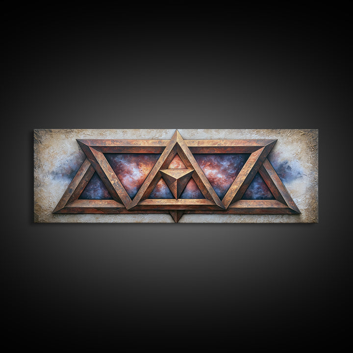 Star Tetrahedron with Watercolor Galaxy Wash Framed Canvas Print, Sacred Geometry Art, Wall Art, Living Room Decor, Geometry, SGA-3x1-72