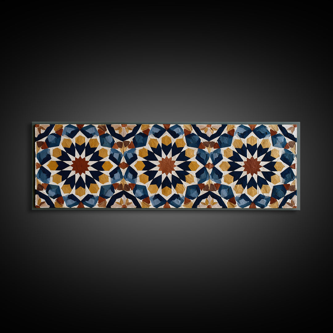 Moroccan Sacred Tile Star Pattern Canvas Print, Sacred Geometry Art, Minimalist Decor, Living Room Decor, Oil Painting, SGA-3x1-88