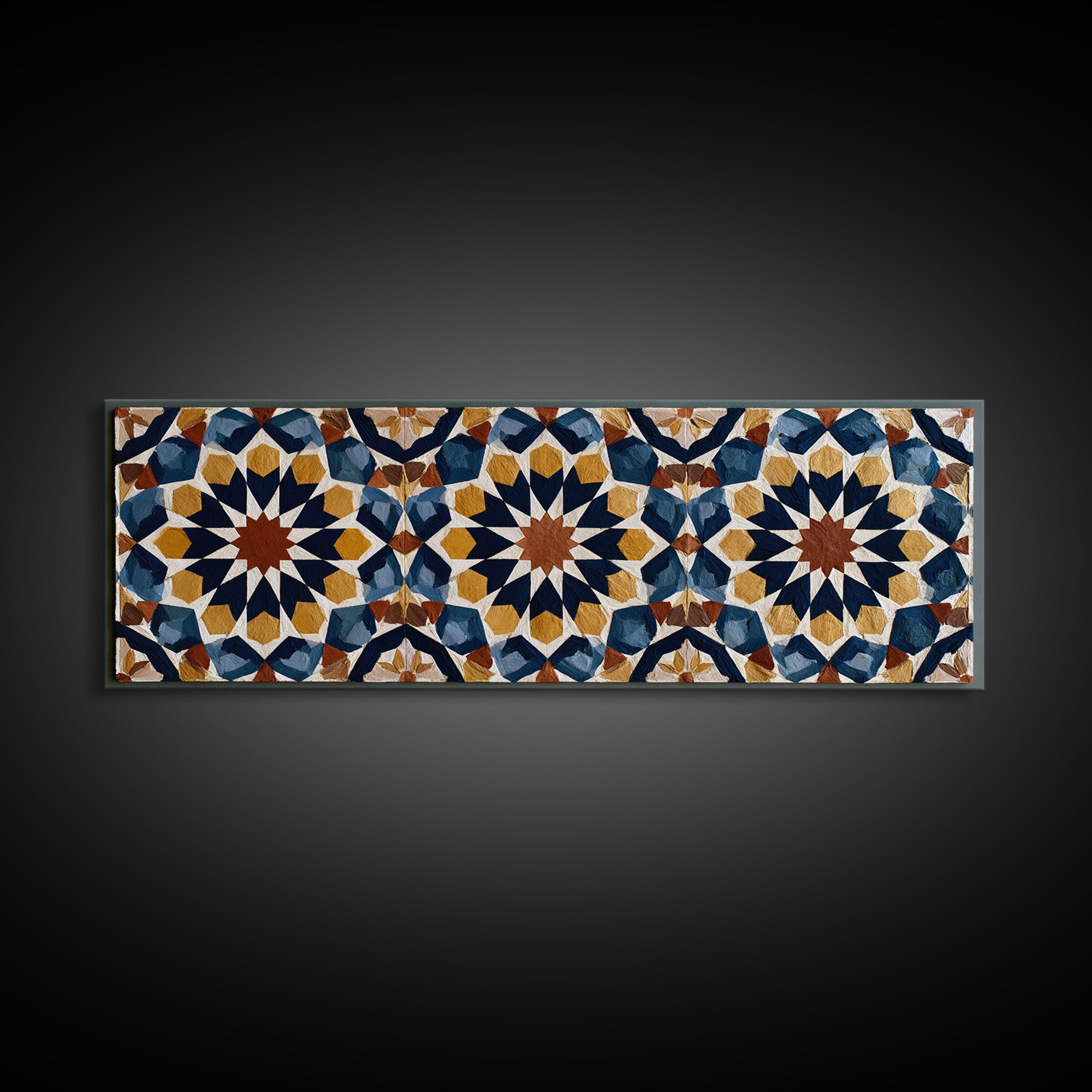 Moroccan Sacred Tile Star Pattern Canvas Print, Sacred Geometry Art, Minimalist Decor, Living Room Decor, Oil Painting, SGA-3x1-88