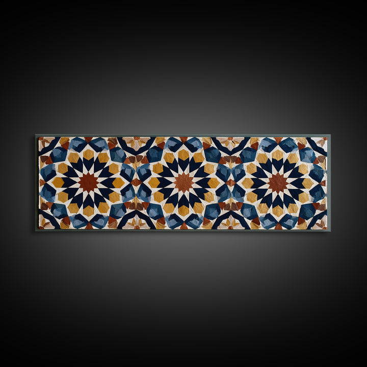 Moroccan Sacred Tile Star Pattern Canvas Print, Sacred Geometry Art, Minimalist Decor, Living Room Decor, Oil Painting, SGA-3x1-88