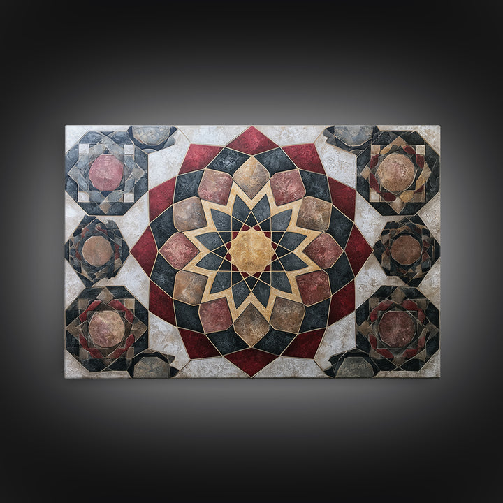 Moroccan Sacred Tile Star Pattern Framed Canvas Print, Sacred Geometry Art, Living Room Decor, Geometry, Mandala Wall Art, SGA-3x2-28