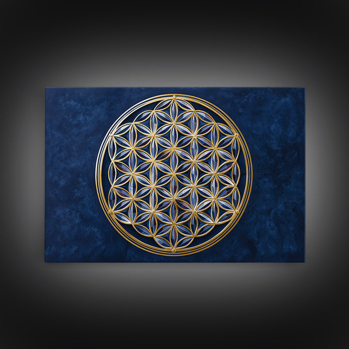 Flower of Life Pattern Framed Canvas Print, Sacred Geometry Art, Floral Prints, Living Room Decor, Oil Painting, Geometry, SGA-3x2-5