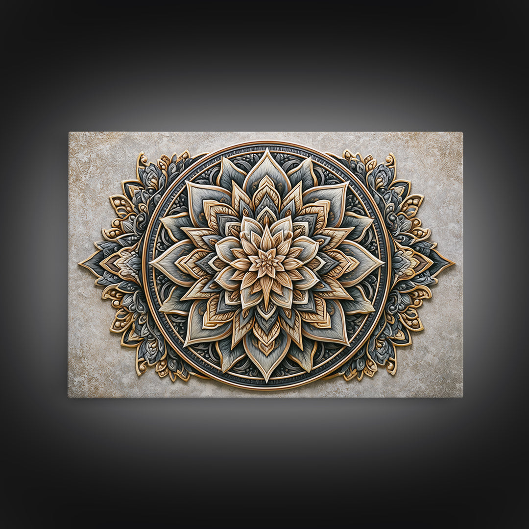 Mandala Lotus with Precise Radial Symmetry Canvas Print, Sacred Geometry Art, Midcentury Modern, Living Room Decor, Geometry, SGA-3x2-54